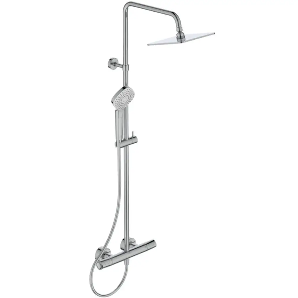 Duschsystem von Ideal Standard mit Kopfbrause und Handbrause, in Chrom, ausgestattet mit einem 1750 mm langen Brauseschlauch und Thermostatarmatur.